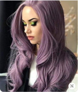 Light Purple Color Short Straight Bob Synthetic Hair Lace Wig For Women With Side Bangs Neat Bangs Costume Wigs