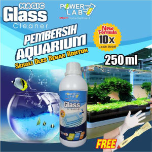 Powerlab Magic Glass Cairan Penghilang Pembersih Kerak Jamur Lumut Kaca Khusus Untuk Aquarium Akuarium Aquascape Jendela Cermin Stainlis Stainless Terkena Noda Air Berkerak Waterspot Membandel Buram Kamar Mandi Paling Ampuh Non HCL 250 Ml