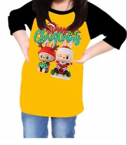kaos anak-anak cewek / Kaos Raglan Anak perempuan /kaos anak lengan 3\4 sablon Labubu Santa