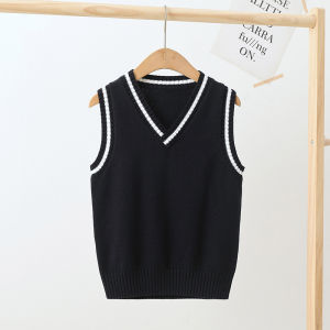 ali9 Childrens Knitted Vest Spring and Autumn Kindergarten Primary and Secondary School Uniform Boys and Girls Pullover College Style Sweater Vest