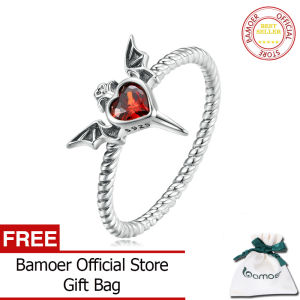 BAMOER Authentic 925 Sterling Silver Dark wings ring for women Red Zircon ring Fashion Jewelry SCR867