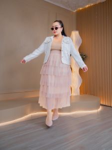 เสื้อแขนยาวทวีด เสื้อคลุมผ้าทวีดหรูหรา กระดุมสีทองดูแพง สีขาวครีม