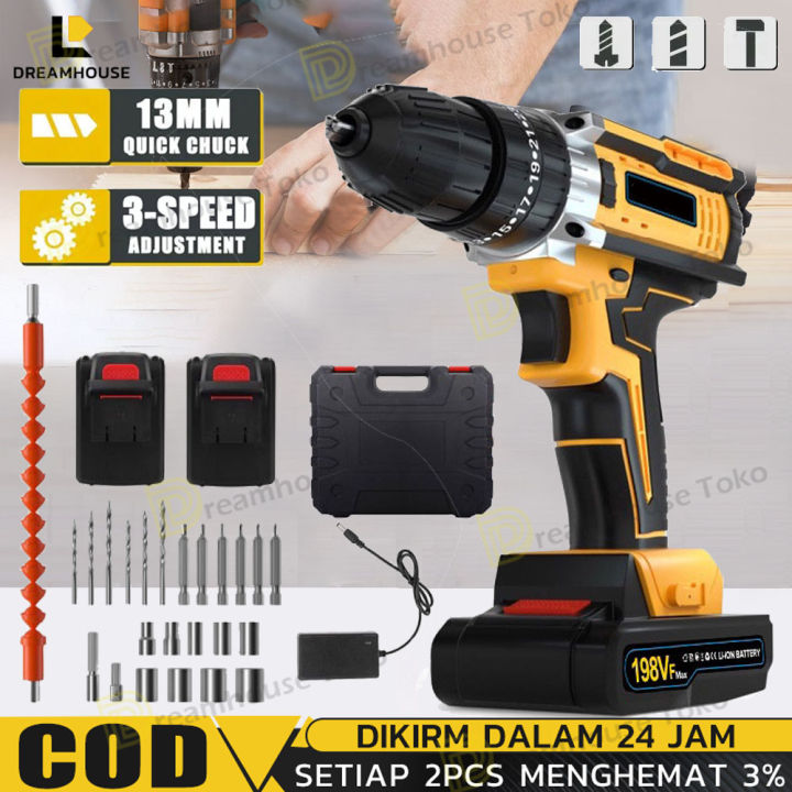 Tangan tanpa kabel/Mesin Bor Baterai Cas Komplit 21VF Bor Impact 10mm Mesin Bor Tangan Bor Listrik Mesin Bor 1 Baterai Cas Bor Listrik Bor Cas 2 Baterai/bor Cordless/bor Baterai Cas/bor Batre