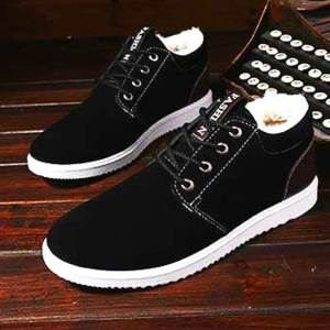 Lilyshoes New Winter Mens Velvet Sport Shoes Retro Cold-Proof Lace-up Warm Board Shoes Trendy Fleece-Lined High-Top Cotton Shoes