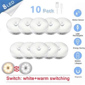[10Pcs Grosir] Lampu Malam LED Sensor Gerak Lampu Malam USB Isi Ulang untuk Lampu Lemari Kabinet Dapur Lampu Lemari Nirkabel Tangga TOP