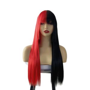 75cm Wig Hair Black&Red Double Color Jellyfish Head Yin and Yang Long Straight Wigs With Bangs Princess Cut Fashion Cosplay Wig Hair