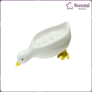 Suomi Creative Duck Shape Soap Box Cartoon Soap Dish Drainable Soap Holder Soap Container Tray