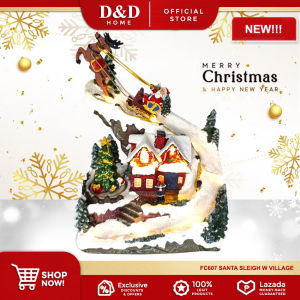 D&D Home l FC607 Santa Deer Sleigh Viilage Musical Led Christmas Collectible Building Tabletop Decoration