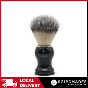 Ubersuave Eco-Razor Black & Chrome Imitation Ebony Shaving Brush (Synthetic Silvertip)-SGPOMADES