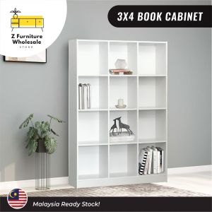 White Bookcase Bookshelf Filing Cabinet Wooden Cabinet Open Shelf Display Cabinet Book Storage | Multi-Function File Storage Cabinet 多格组合书柜 Kabinet Buku Almari Buku Stor Simpanan
