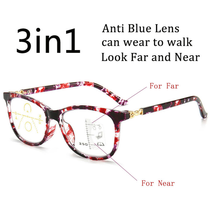 3in1 Antiblue Light Multifocal Reading Glasses Near and Far Presbyopia