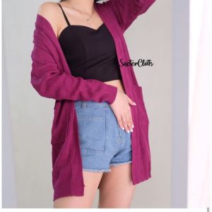 Cardigan Panjang Wanita Rajut Korean Style Oversize Jumbo Muat Sampai BB 80 Kg