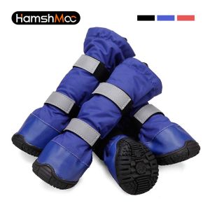 HamshMoc Dog Rain Boots Shoes with Soft Fleece Waterproof Skid-Proof Medium Large Dog Shoes with Reflective Straps Rugged Sole for Outdoor Running Hiking