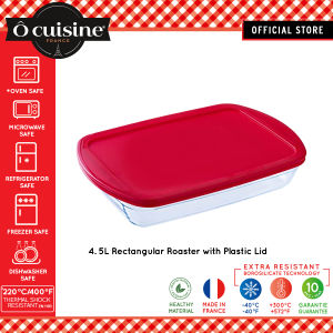 Ocuisine  3.1L / 4.5L Borosilicate Glass Oval / Rectangular Roaster with Plastic Lid / Heat Resistance / Borosilicate Glass / Ovenware / Microwave Safe / Food Container / Container / Transparent / Bekas Simpan Makanan - 35cm / 40cm