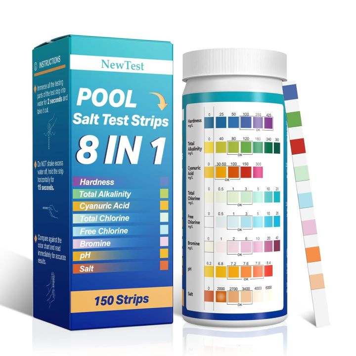 Pool Salt Test Kit Pool Salt Test Strips: 150CT 8 in 1 Professional Pool Test Strips for ...