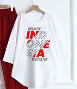 Setelan Wanita Jumbo Merah Putih Set Bahan Kaos Katun Combed Apk Sablon One Set 17 Agustusan  Baju Atasan Dan Celana Kekinian