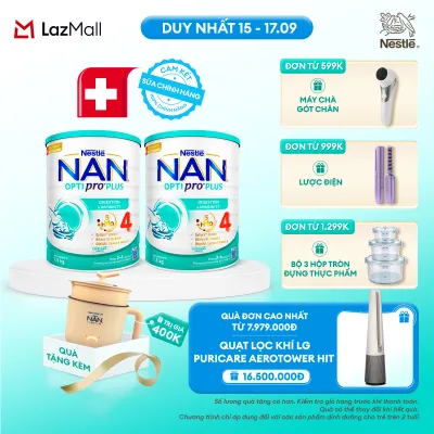 [CHỈ 15-17.9 QT ĐƠN 599K/999K/1299K] [Tặng Nồi lẩu điện] Bộ 2 lon Sữa bột Nestlé NAN OPTIPRO PLUS 4 1500g/lon với 5HMO Giúp tiêu hóa tốt cho bé từ 2 - 6 tuổi Sữa công thức dinh dưỡng cho trẻ giúp hỗ trợ tiêu hóa đề kháng trí não và phát triển toàn