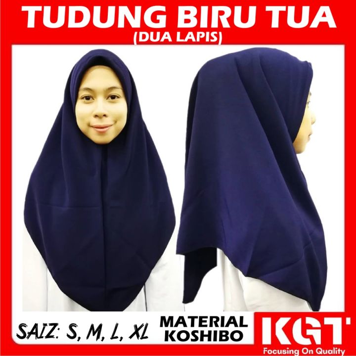 TUDUNG BIRU GELAP SEKOLAH KAIN LICIN KOSHIBO DUA LAPIS TUDUNG NAVY BLUE TUDUNG KADET POLIS TUDUNG PENGAWAS
