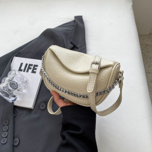 IELGY Ladies Soft Leather Chain Crossbody Bag Beige Large Capacity