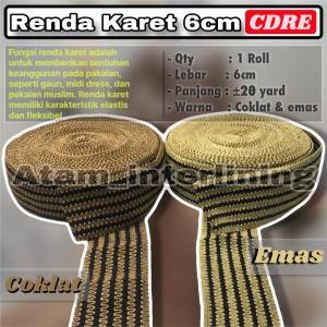 CDRE Renda Karet elastis 6cm 60mm Gold Coklat | Renda lebar 6cm | Renda Lebar | Renda Besar dan lebar | Renda Tepi | Renda motif | Renda import | Renda 5cm | renda stretch lebar | renda terbaru | renda premium | pita renda elastis | renda giper | renda6cm