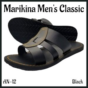 Marikina AN-12 Mens Heavy-Quality leatherette casual Cross-Straps non-slip flipflops (Double-Stich Edges)