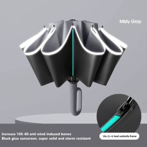Automatic Umbrella 144 Ribs UV Protection with Reflective Stripe Auto Reverse Folding Foldable Sun Rain Payung Lipat Windproof Strong Windproof