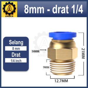 Fitting Lurus Pneumatic Kuningan Slip Lock Drat Luar / Male Ukuran M5 1/8 1/4 3/8 1/2 3/4