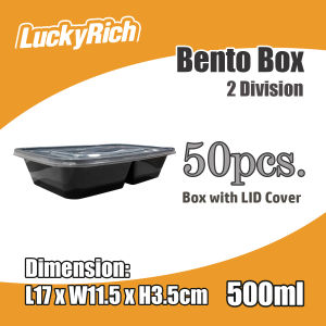 LuckyRich - Bento Box 2div. 50pcs 500ml Plastic Food Container with lid cover - for food storage