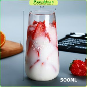 C.N. 450ml 500ml Glass Coffee Cup Tea Milk Yogurt Mug Creative Transparent Letter Pattern Drinkware