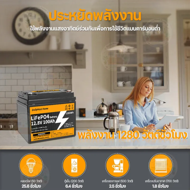 [อายุการใช้งาน 1ปี] 12.8V 100AH แบตเตอรี่ลิเธียมเหล็กฟอสเฟตประสิทธิภาพ ...