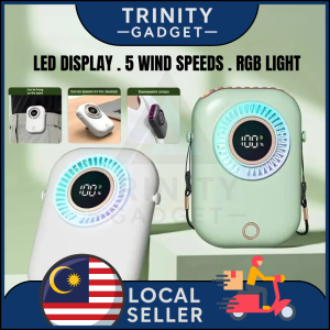 【Trinity】【Trinity】TC-013 5 Winds Speed Portable Mini Neck Hanging Fan Leafless Outdoor Waist Clip Fan RGB Light Desktop Fan New Model Products
