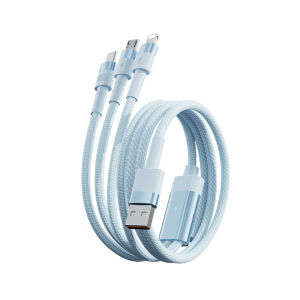 AU Compatible with Android and Huawei devices 6A One-to-three data cable 100W Braided 3-in-1 Super Fast Charging Cable with LED Light