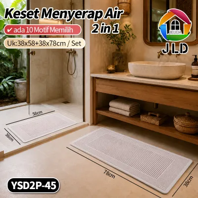JieLiDa Keset Kamar Mandi 2in1 Set 2 Pcs Uk 38x58cm + 38x78cm Keset Menyerap Air Anti Slip Keset Kaki Keset Dapur Tebal 2.5MM