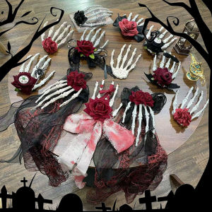 Halloween Hair Clips Skeleton Hands with Satin Ribbon Great Halloween Hair Accessories