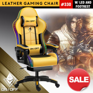 On/Off LED Lights Gaming Chair Nylon Base w/ Footrest Computer Chair Home Office Chair Student Office Chair Study Chair Swivel Chair Wide backrest office chair Heavy Duty Chair Ergonomic Gaming chair Adjustable