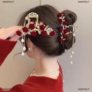[COD] MINIFRIUT Fashion Elegant Rose Tassel Hair Claws For Women Girls Sweet Versatile Shark Clip Exquisite Party Hair Accessories Gifts