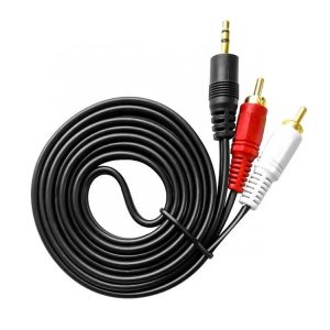 Kabel Audio Video AUX 2in1 Jack 3.5mm to RCA AV hitam 1meter original