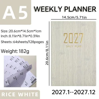 128 Pages Agenda 2027 English Planner Organizer Calendar Diary Business Notebook and Journal Weekly Sketchbook A5 Notepad Stationery Note Book Plan
