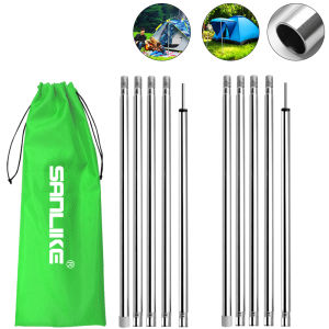 SANLIKE 2pcs Stainless Steel Light Poles Tent Pole Rod Tarp Poles Canopy Pole Adjustable Pole Tent with Storage Bag 10 Sections Steel Pole Camping Equipment