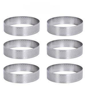 6PCS/12PCS Round Stainless Steel Tart Rings Heat-Resistant Perforated Molds DIY Mousse Fruit Pie TartletDoughnut Mold Kitchen Tools