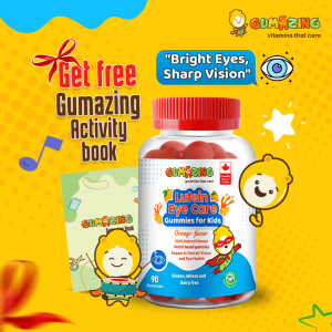 Gumazing Kids Vision Boost Lutein Gummies with Antioxidants Glucosamine Astaxanthin & Vitamin A - Gluten-Free Eye Health Supplement for Children 90 Chewables
