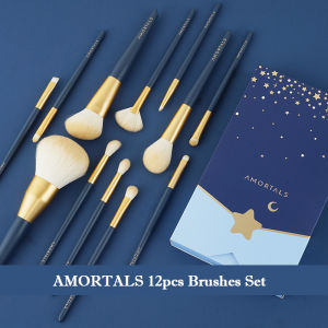 KOREAN AMORTALS STARFALL Makeup Brush Set 12Pcs Cosmetics Make Up Brushes Set Eyeshadow Beauty Tools Kits with Free Organizer Bag and Bucket Container