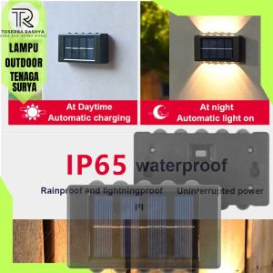 TaffLED Lampu Dinding Tempel  Tembok Tiang Keren Tenaga Surya Tahan Air Solar Outdoor waterproof Klasik Led 2 Arah Minimalis Ruang tamu Cafe Modern IP65 600mAh Warm White Taman super Terang