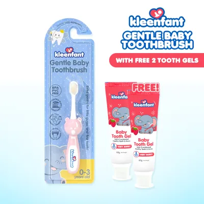 Kleenfant Baby Toothbrush Ultra Soft Bristles BPA-Free w/ Tongue Cleaner | Buy 1 Toothbrush Get 2 Tooth Gels