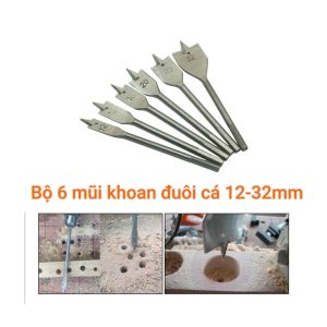 Mũi khoan khoét gỗ Bộ 6 mũi khoan khoét lỗ gỗ Hình Đuôi Cá Chuyên Dụng cho gỗ và nhựa.rất tiện dụng