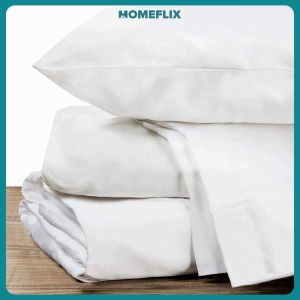 4 in 1 Plain White Bedsheet Set with Duvet Cover Fully Garterized Fitted Sheet and 2 Pillowcases - Homeflix