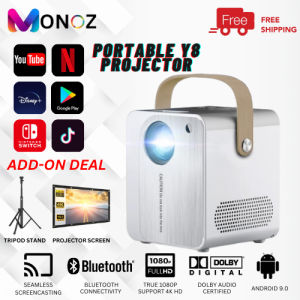Projector Y8 Ultra Portable Smart Mini 9000 Lumens 8K HD 1080P Projector WiFi Bluetooth HDMI USB