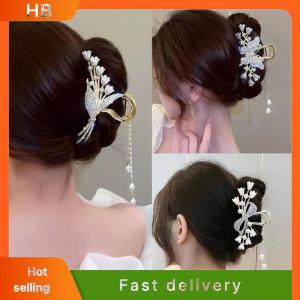 HB Rhinestone Pearl Tassel Hair Claws Flower Hair Clip Hairpin For Women Elegant Ponytail Fashion Hair Accessories