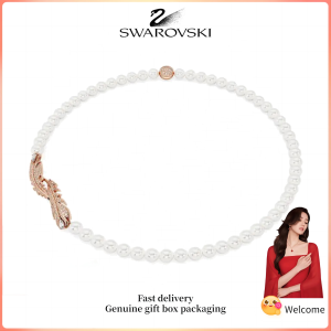 ♈ Swarovski ♈ Vòng cổ thời trang nữ Dây chuyền Idyllia bằng vàng hồng ngọc trai pha lê móc cài từ tính lông vũ kim cương trắng Quà tặng Valentine Quà sinh nhật