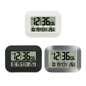 Digital Wall Clock With Indoor Temperature Display Multiple Language Weekday Date Auto Time Adjustment For Home Office